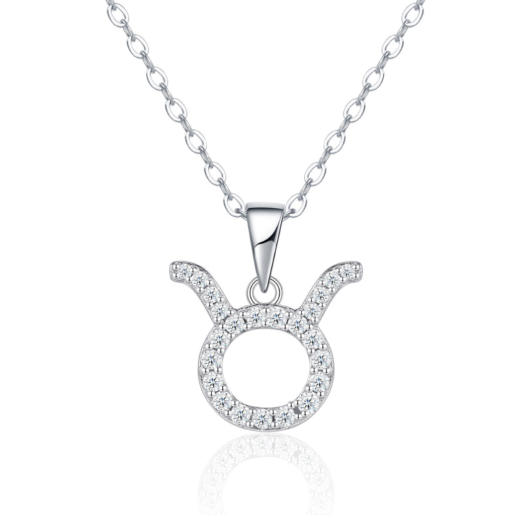 Taurus Moissanite Zodiac Pendant Necklace in Sterling Silver