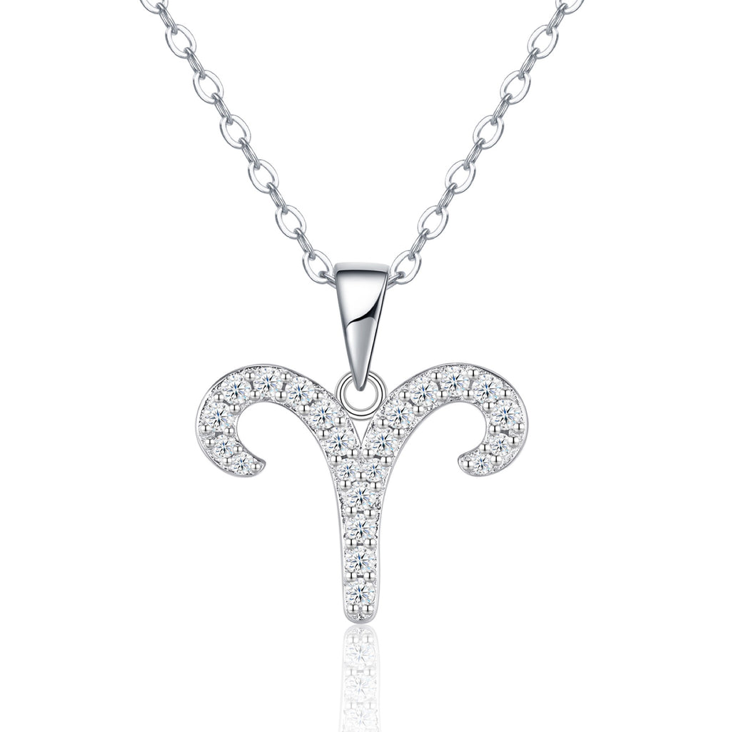Aries Moissanite Zodiac Pendant Necklace in Sterling Silver