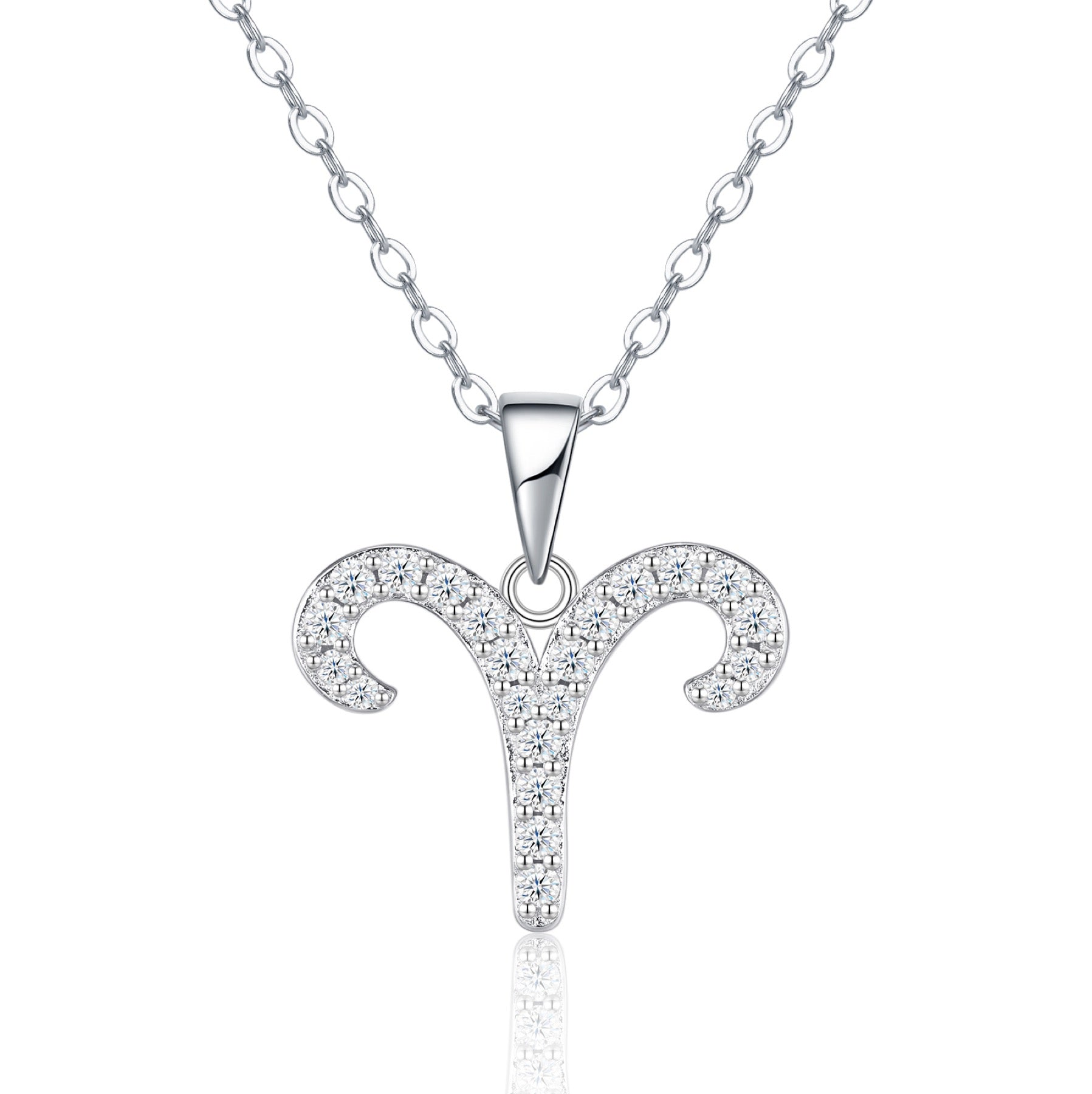 Aries Moissanite Zodiac Pendant Necklace in Sterling Silver