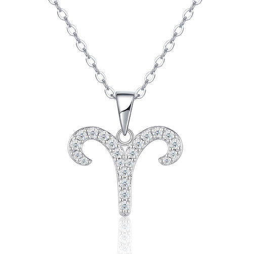 Aries Moissanite Zodiac Pendant Necklace in Sterling Silver