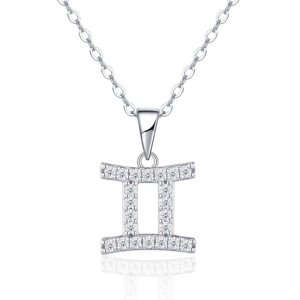 Gemini Moissanite Zodiac Pendant Necklace in Sterling Silver
