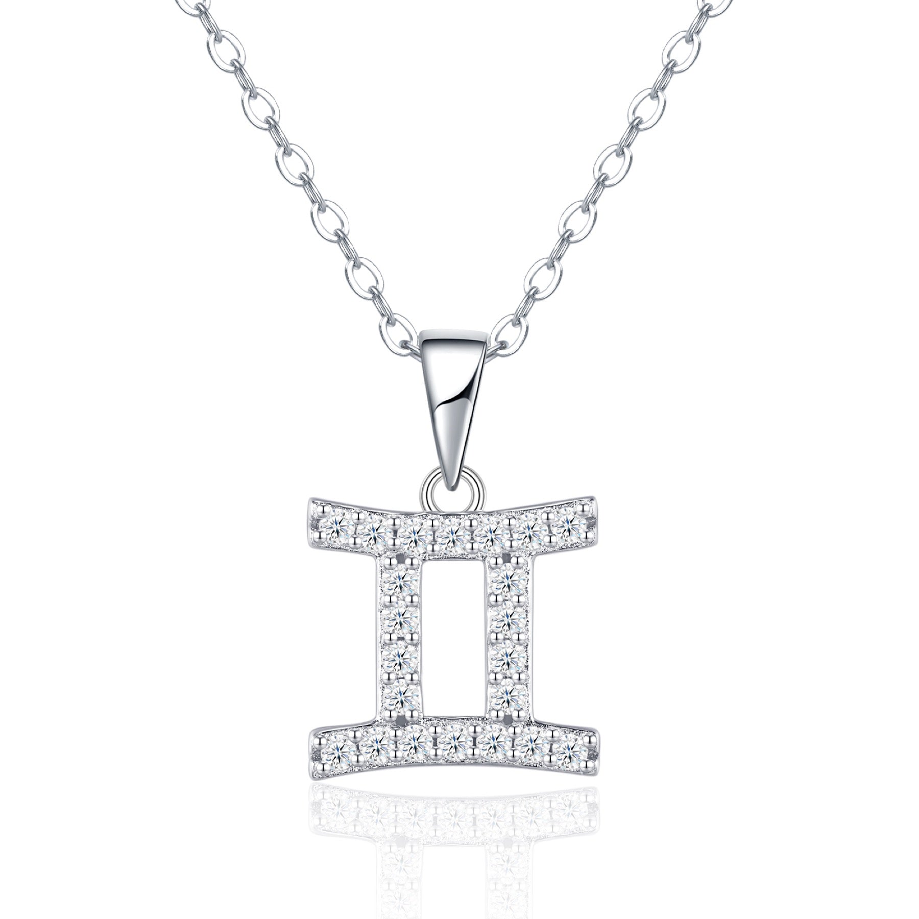 Gemini Moissanite Zodiac Pendant Necklace in Sterling Silver