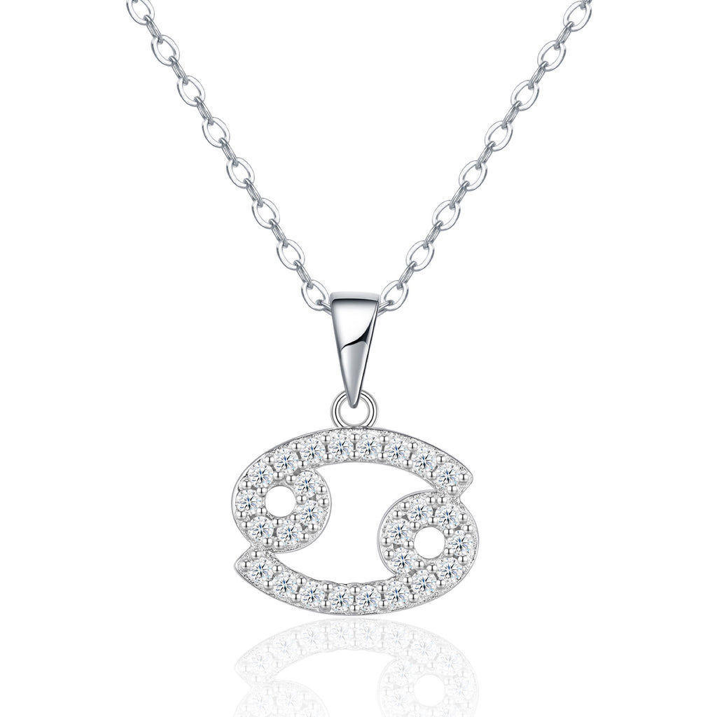 Cancer Moissanite Zodiac Pendant Necklace in Sterling Silver