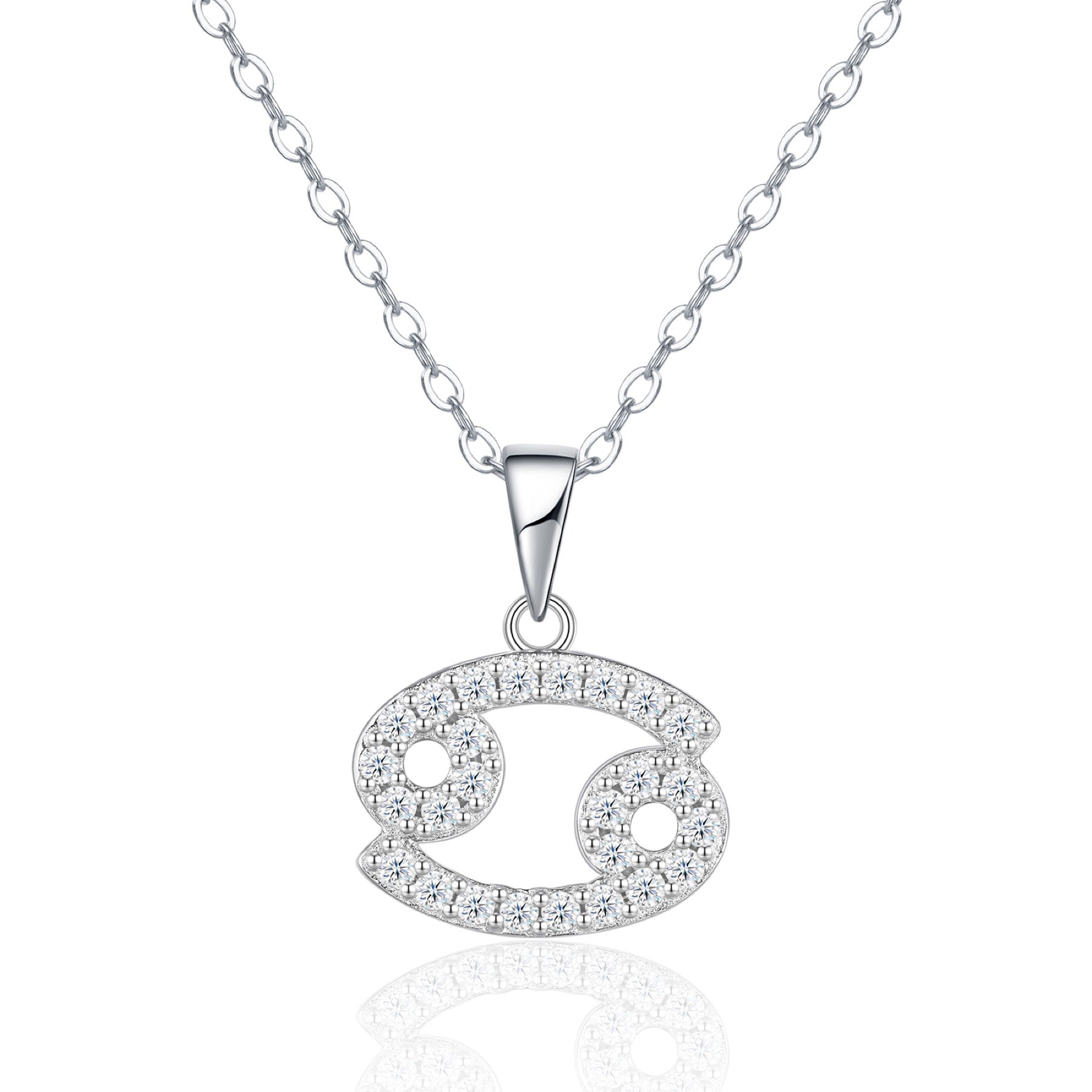 Cancer Moissanite Zodiac Pendant Necklace in Sterling Silver