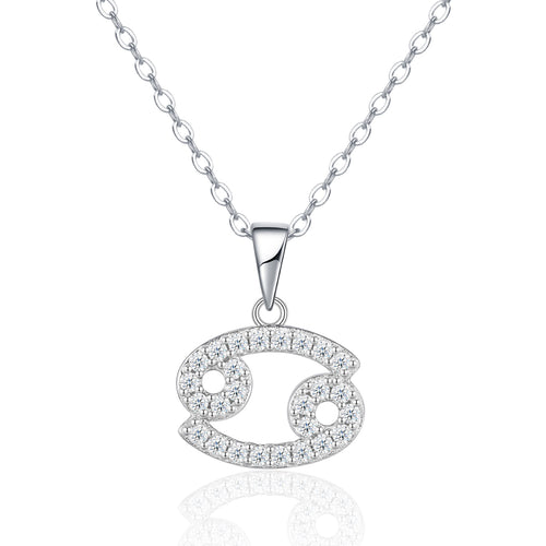 Cancer Moissanite Zodiac Pendant Necklace in Sterling Silver