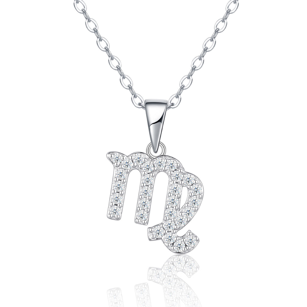 Virgo Moissanite Zodiac Pendant Necklace in Sterling Silver
