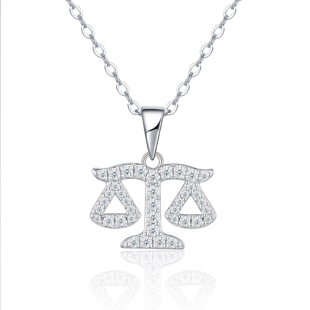 Libra Moissanite Zodiac Pendant Necklace in Sterling Silver