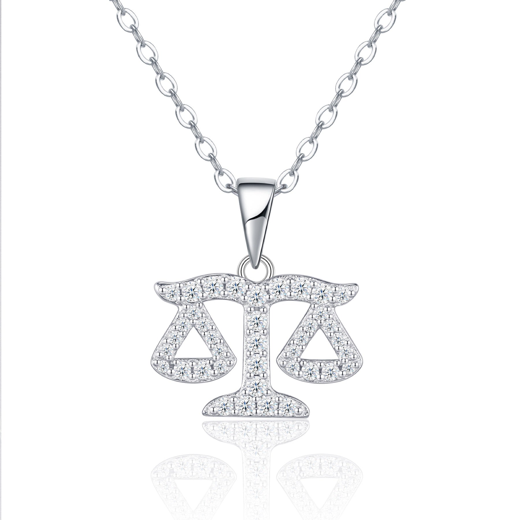 Libra Moissanite Zodiac Pendant Necklace in Sterling Silver