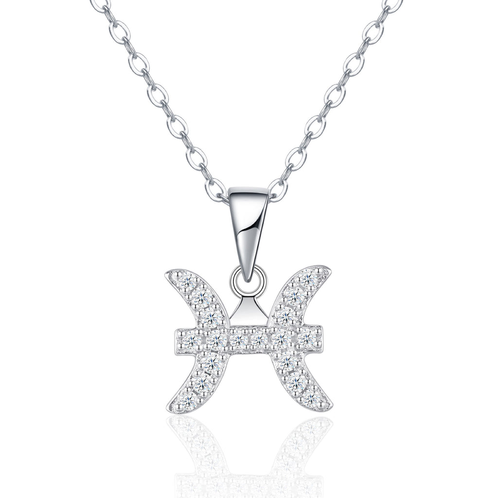 Pisces Moissanite Zodiac Pendant Necklace in Sterling Silver
