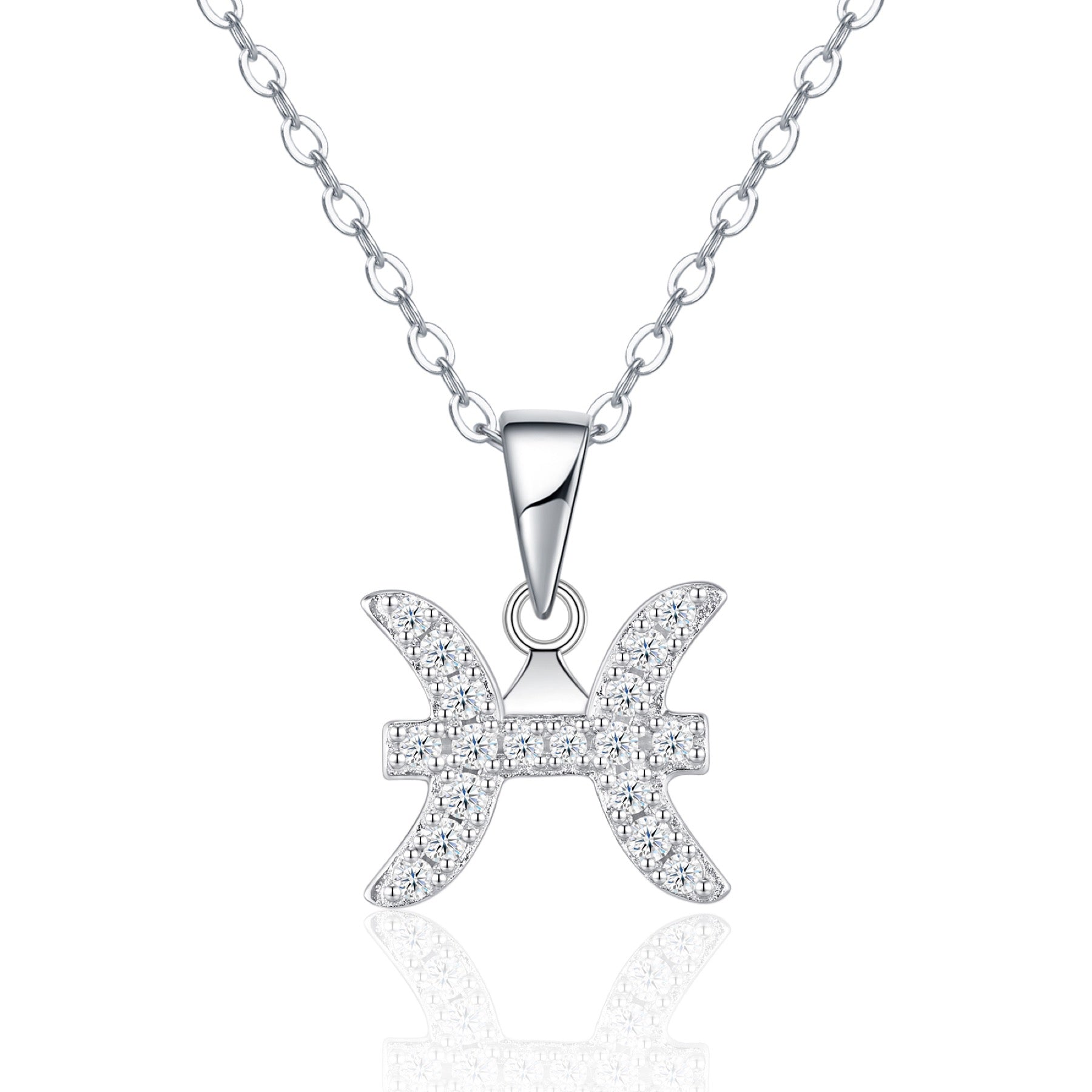 Pisces Moissanite Zodiac Pendant Necklace in Sterling Silver