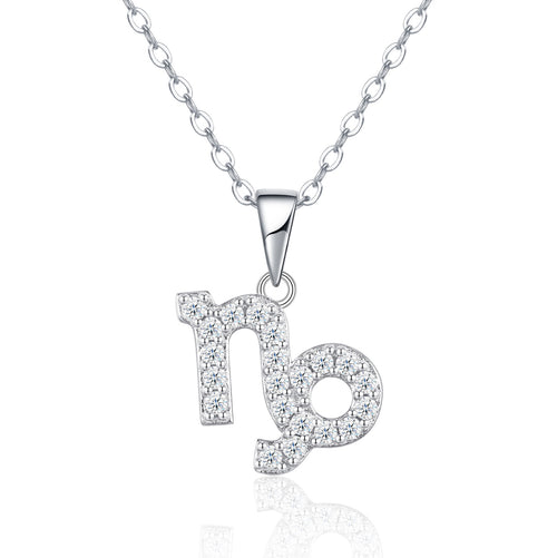 Capricorn Moissanite Zodiac Pendant Necklace in Sterling Silver