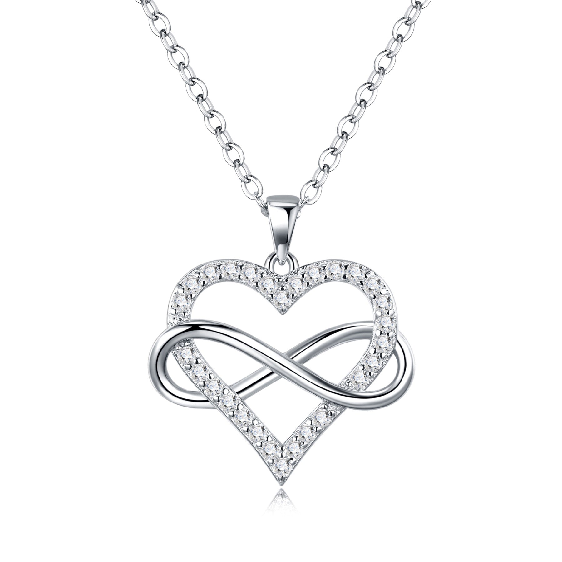 Infinity Moissanite Infinity Heart Necklace in Sterling Silver