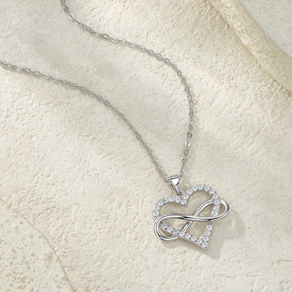 Infinity Moissanite Infinity Heart Necklace in Sterling Silver