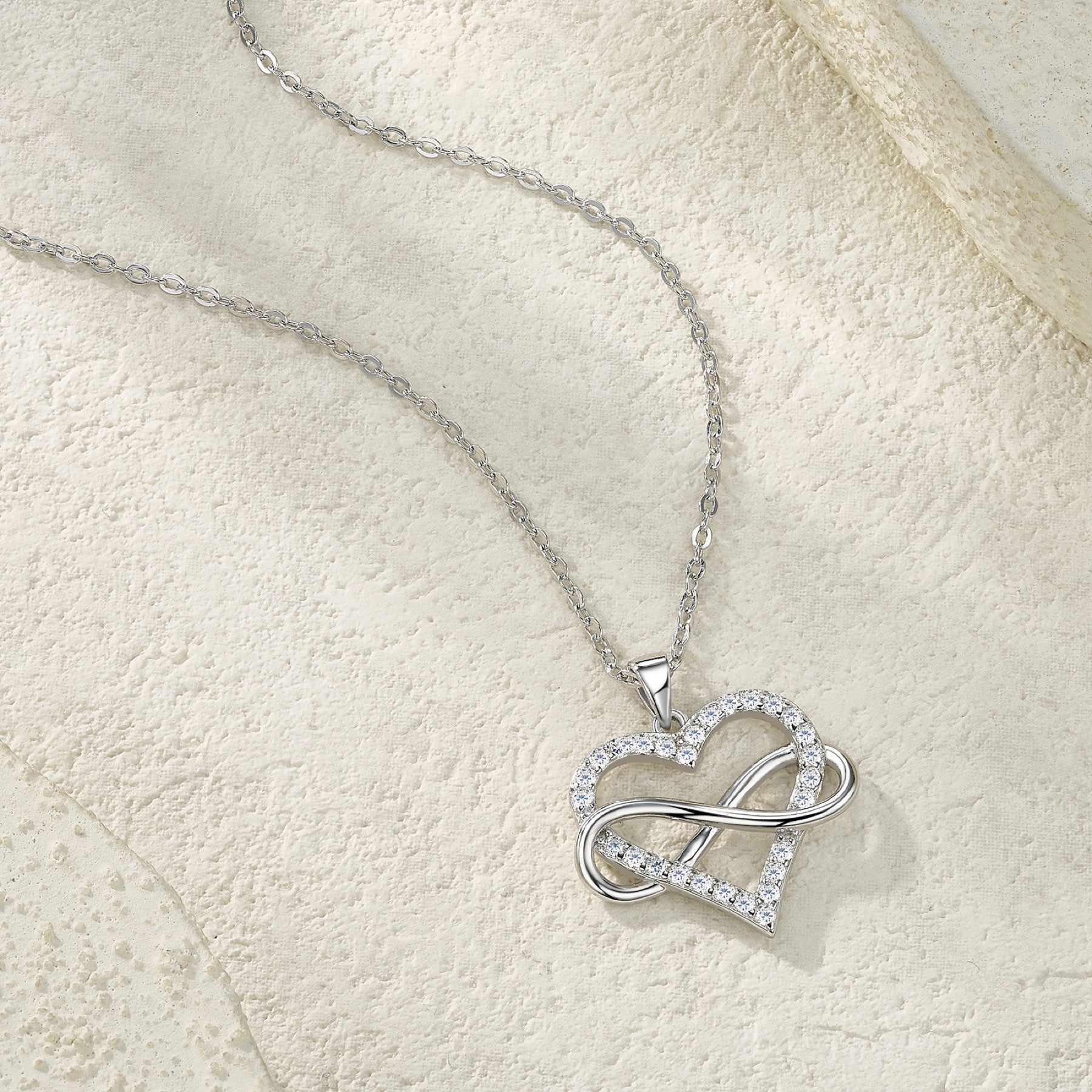 Infinity Moissanite Infinity Heart Necklace in Sterling Silver