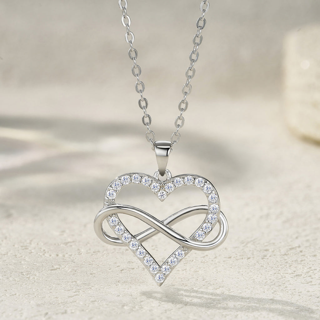 Infinity Moissanite Infinity Heart Necklace in Sterling Silver