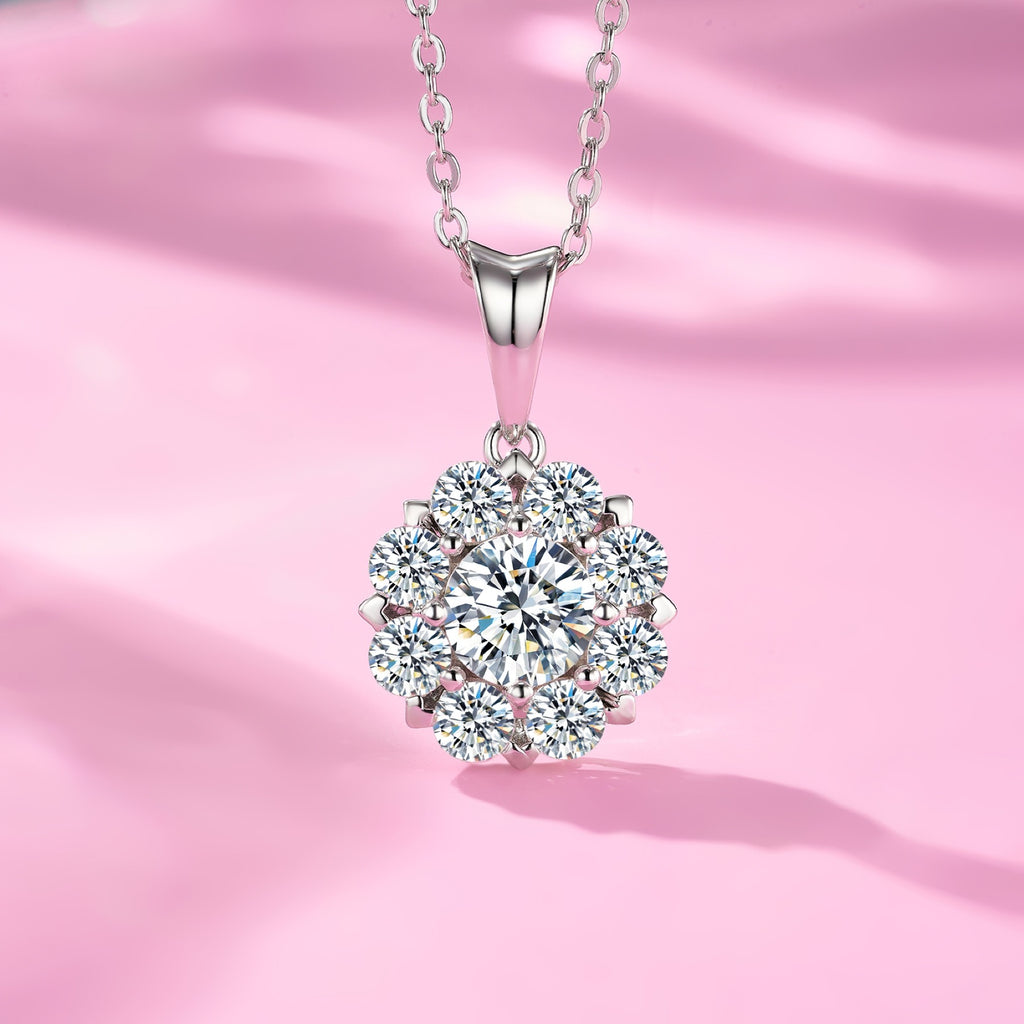 Fleur 1 Carat Moissanite Flower Pendant Necklace in Sterling Silver