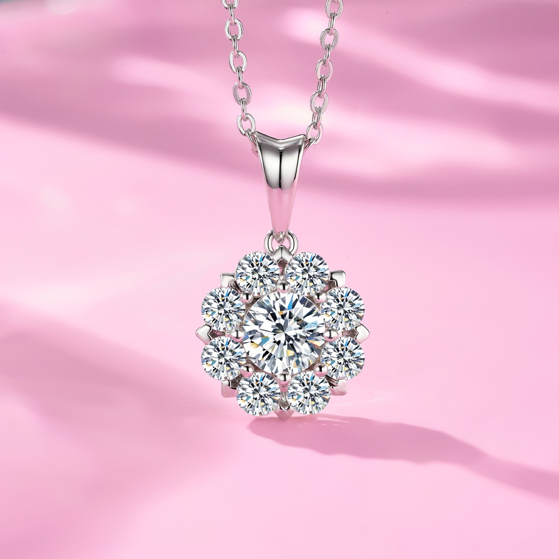 Fleur 1 Carat Moissanite Flower Pendant Necklace in Sterling Silver