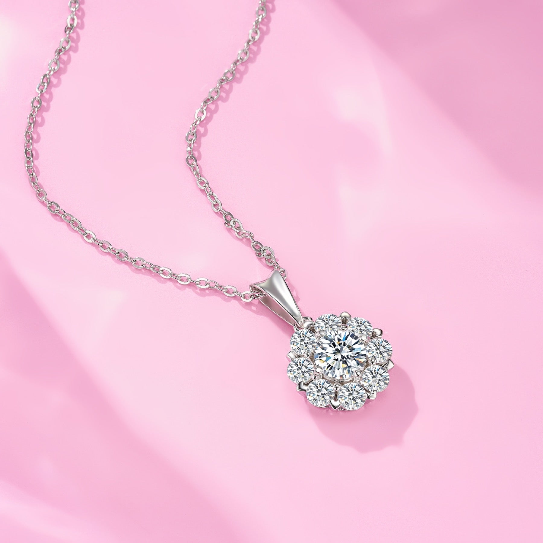 Fleur 1 Carat Moissanite Flower Pendant Necklace in Sterling Silver