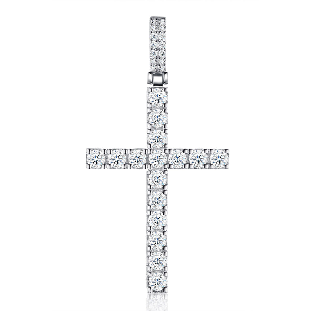 Testament Moissanite Cross Pendant in Sterling Silver