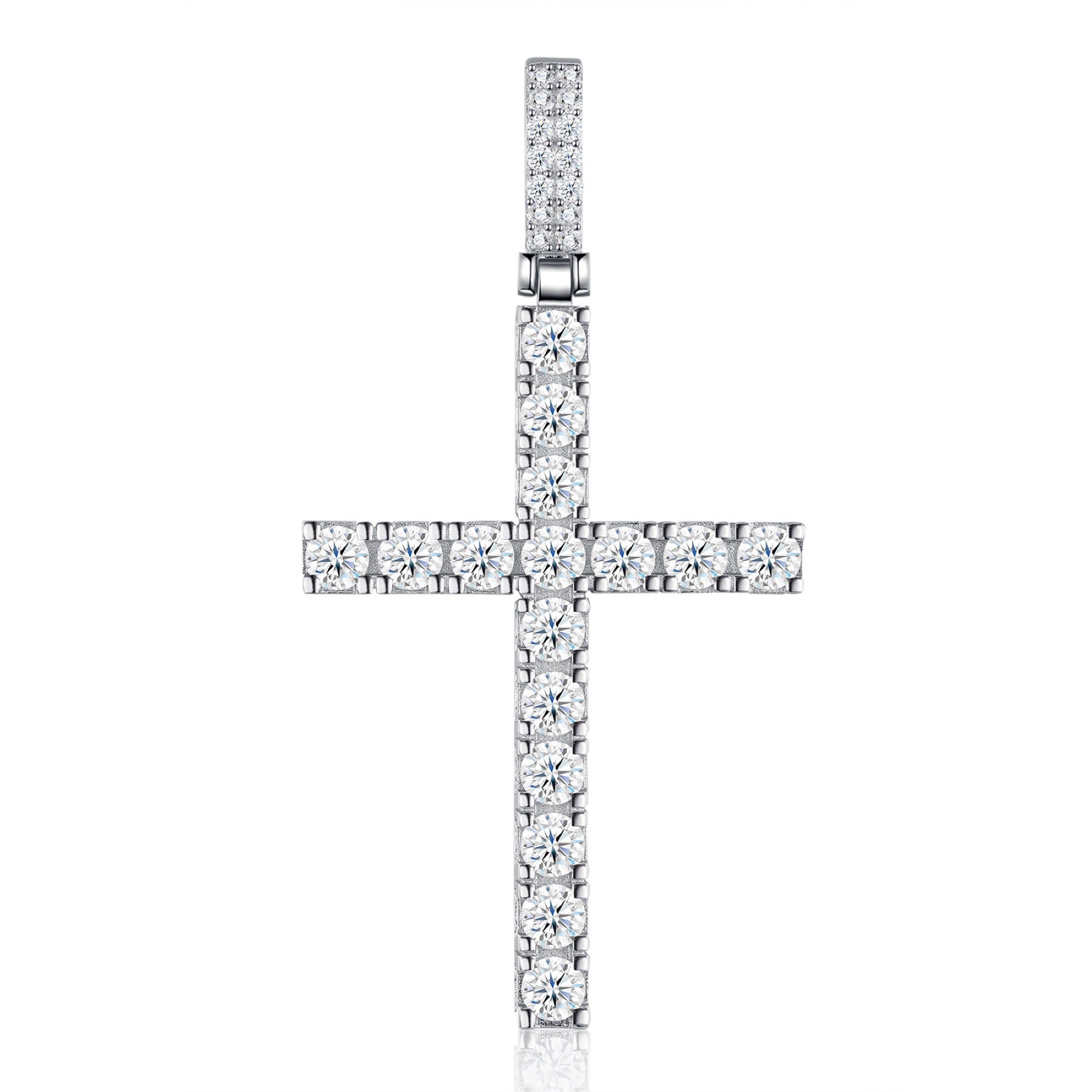 Testament Moissanite Cross Necklace in Sterling Silver