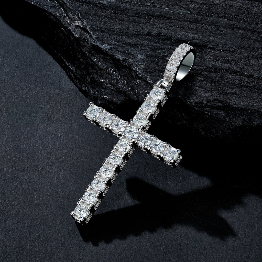 Testament Moissanite Cross Necklace in Sterling Silver