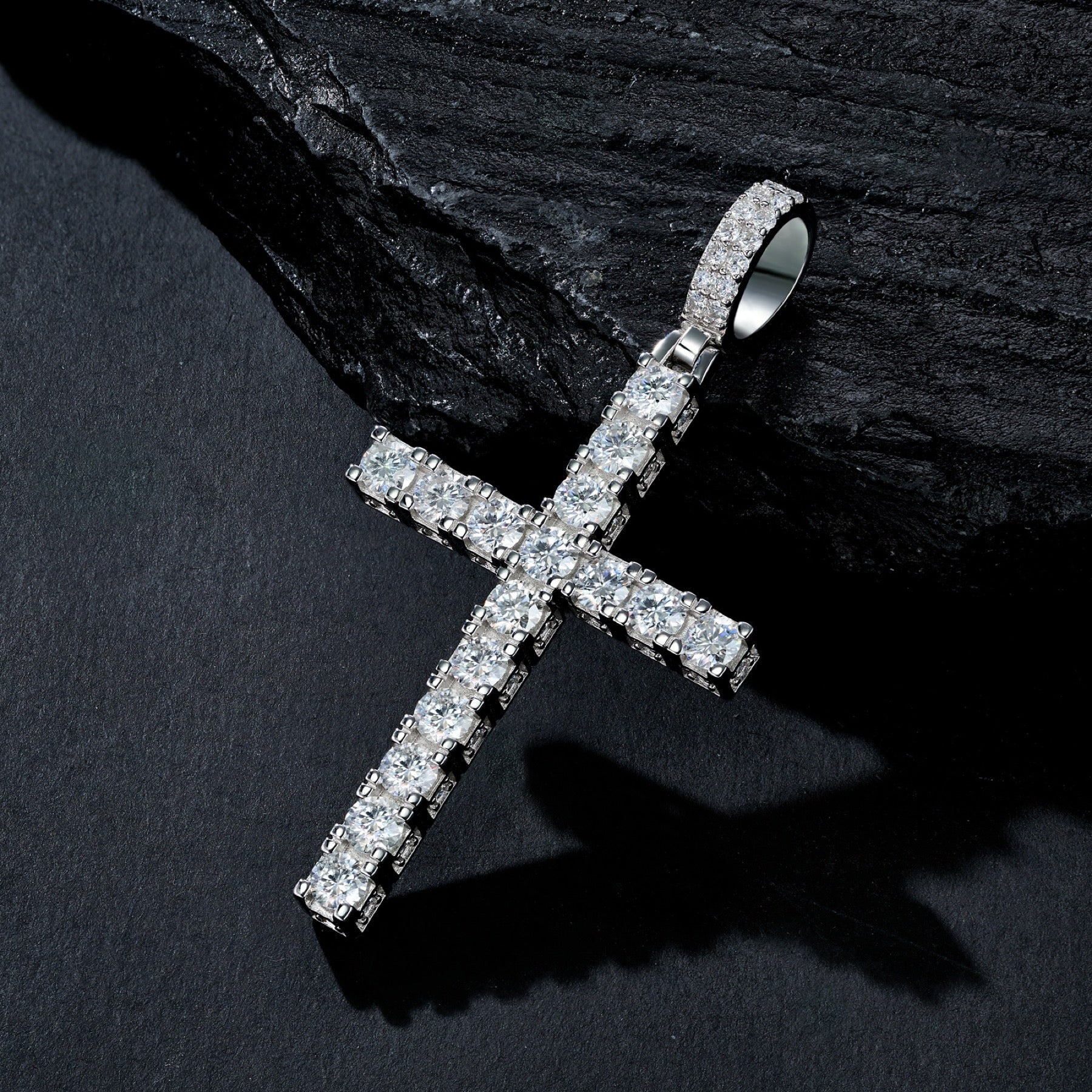 Testament Moissanite Cross Necklace in Sterling Silver