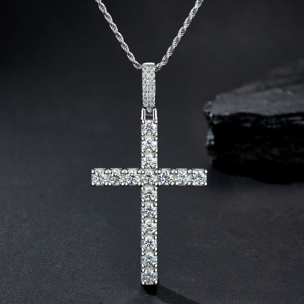 Testament Moissanite Cross Necklace in Sterling Silver