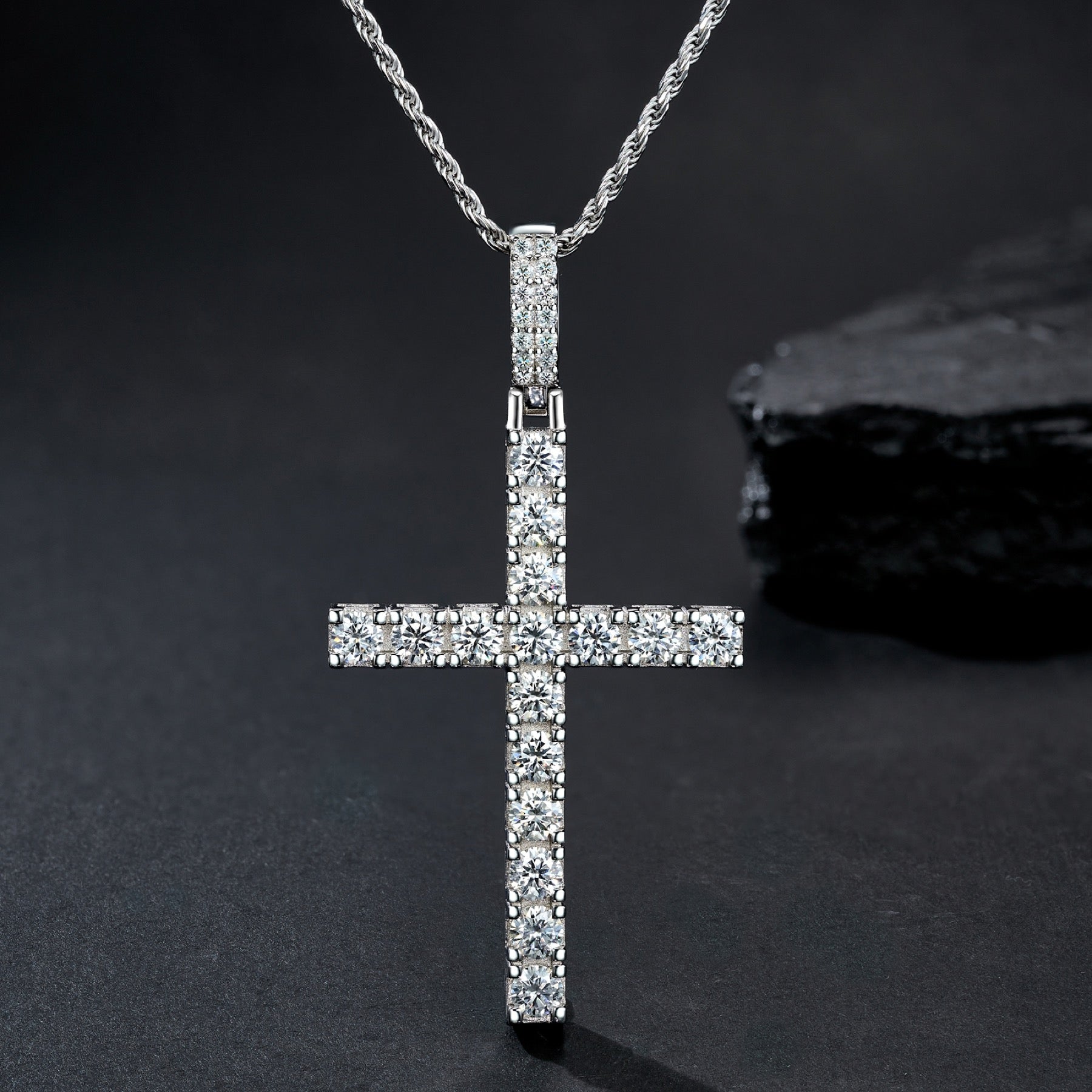 Testament Moissanite Cross Necklace in Sterling Silver