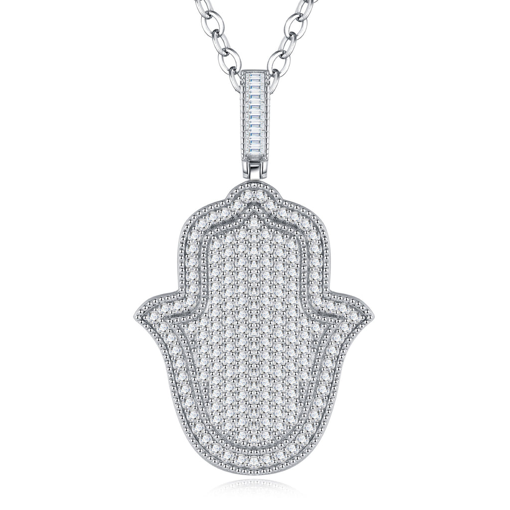 Amulet Moissanite Hamsa Pendant Necklace in Sterling Silver