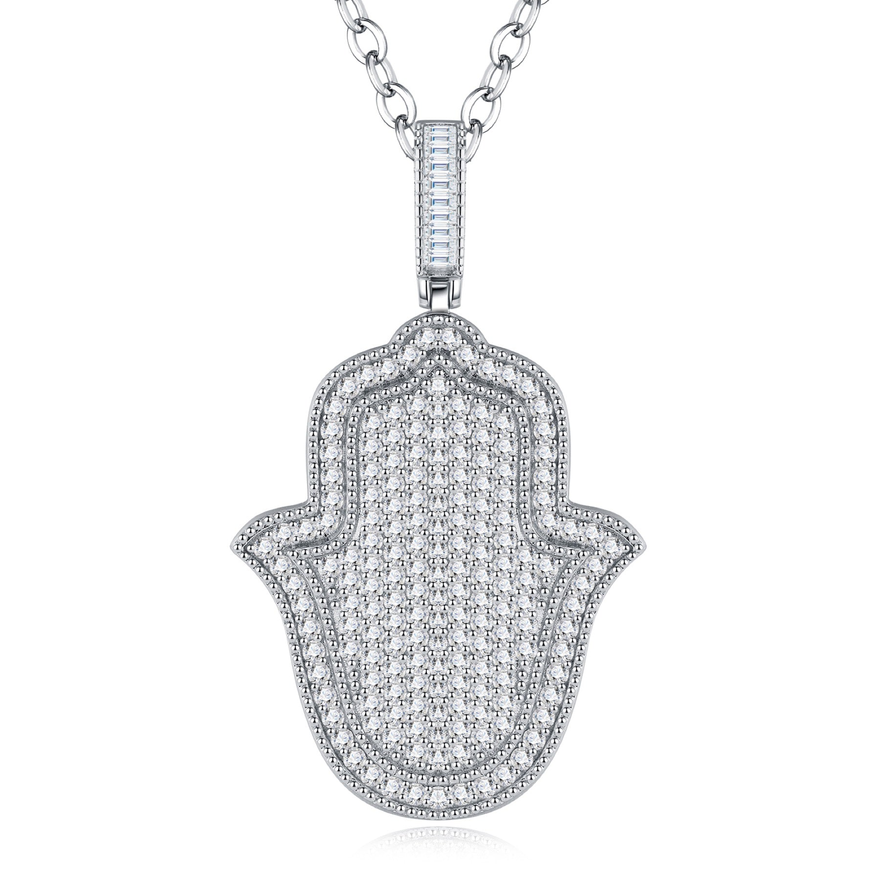 Amulet Moissanite Hamsa Pendant Necklace in Sterling Silver