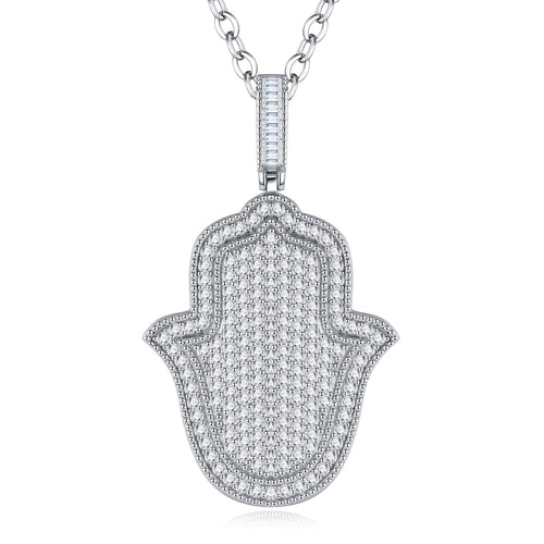 Amulet Moissanite Hamsa Pendant Necklace in Sterling Silver