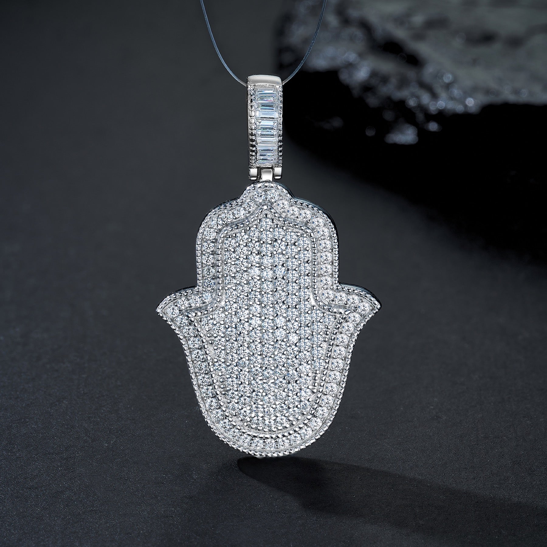 Amulet Moissanite Hamsa Pendant Necklace in Sterling Silver