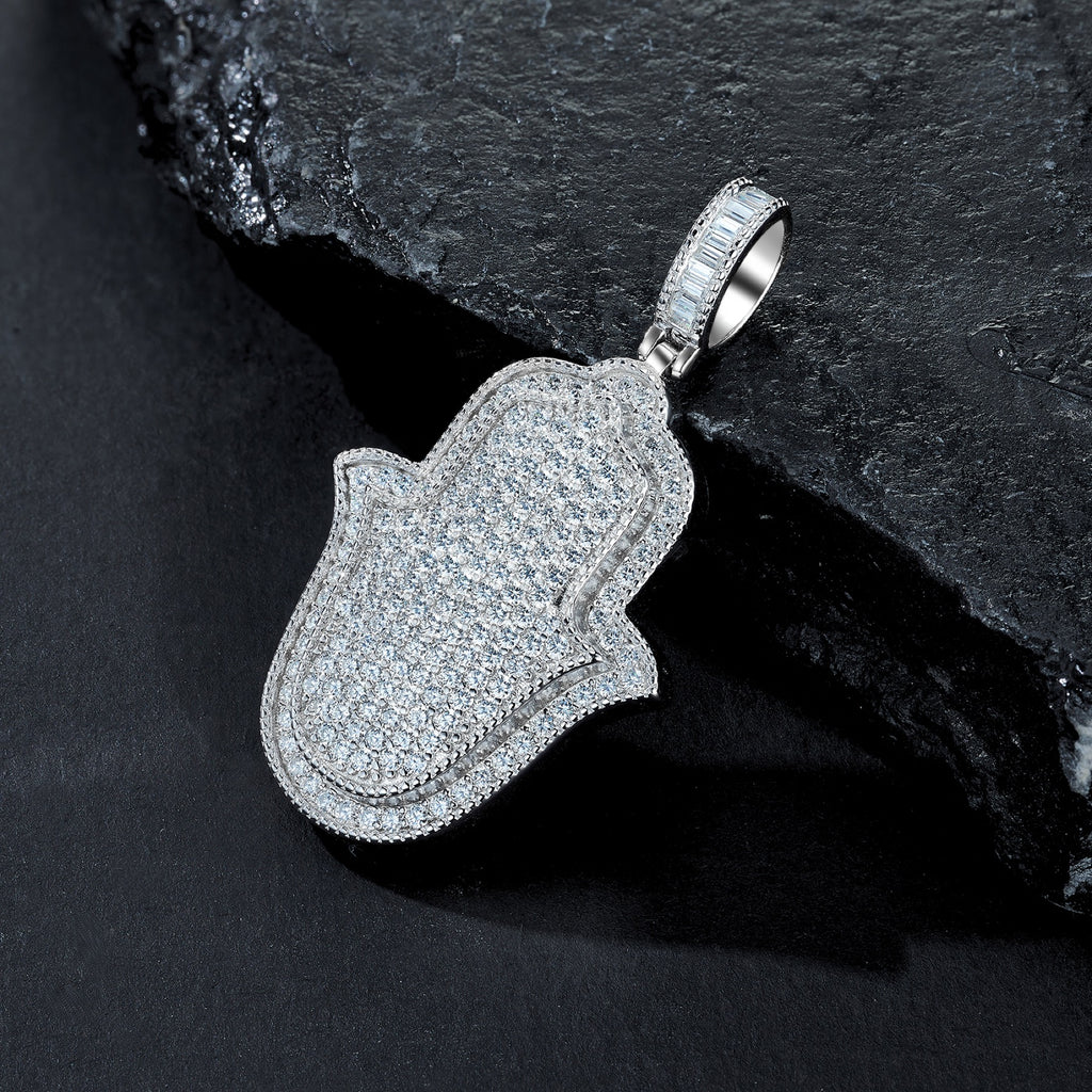 Amulet Moissanite Hamsa Pendant Necklace in Sterling Silver