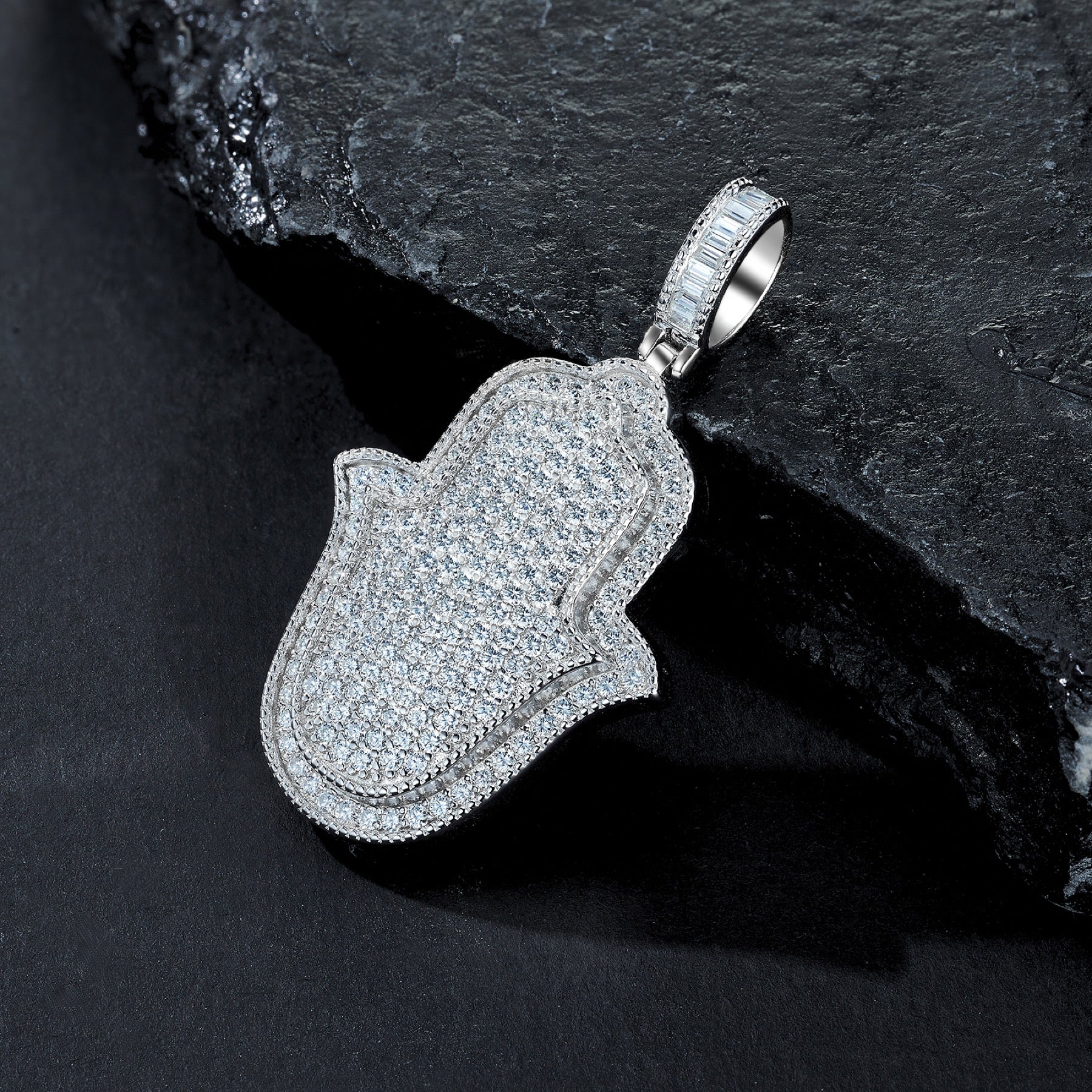 Amulet Moissanite Hamsa Pendant Necklace in Sterling Silver