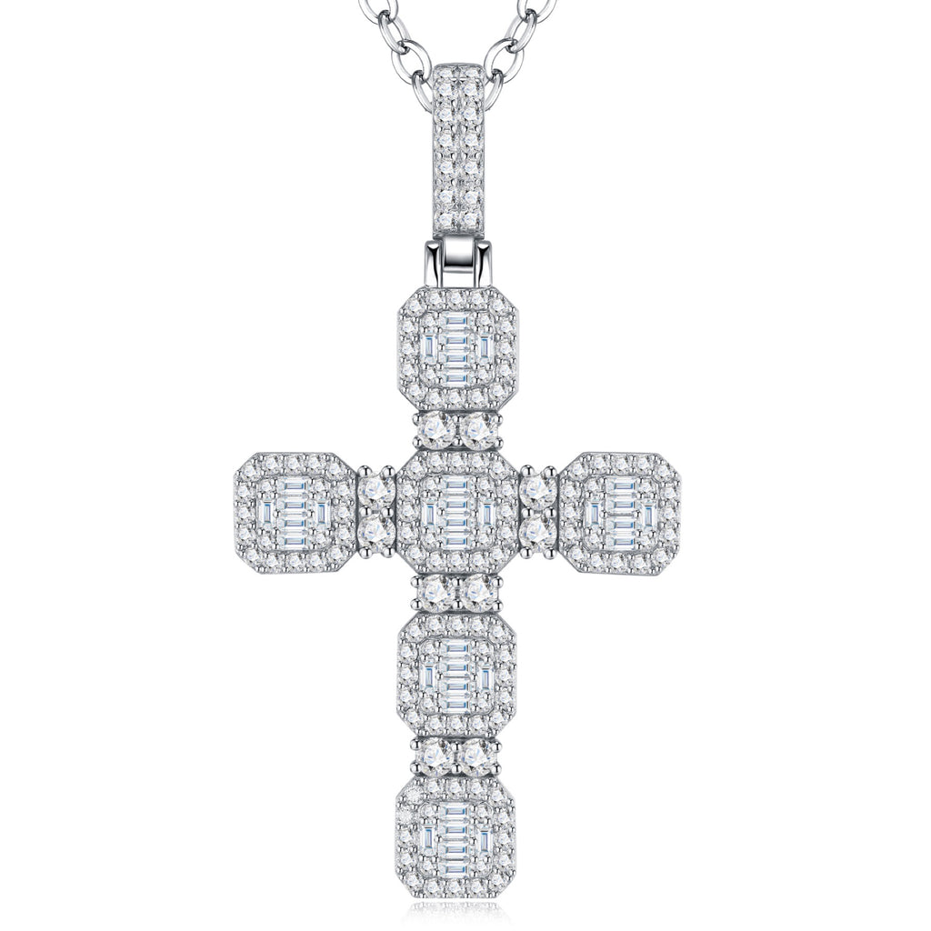 Dominion Moissanite Cross Necklace in Sterling Silver