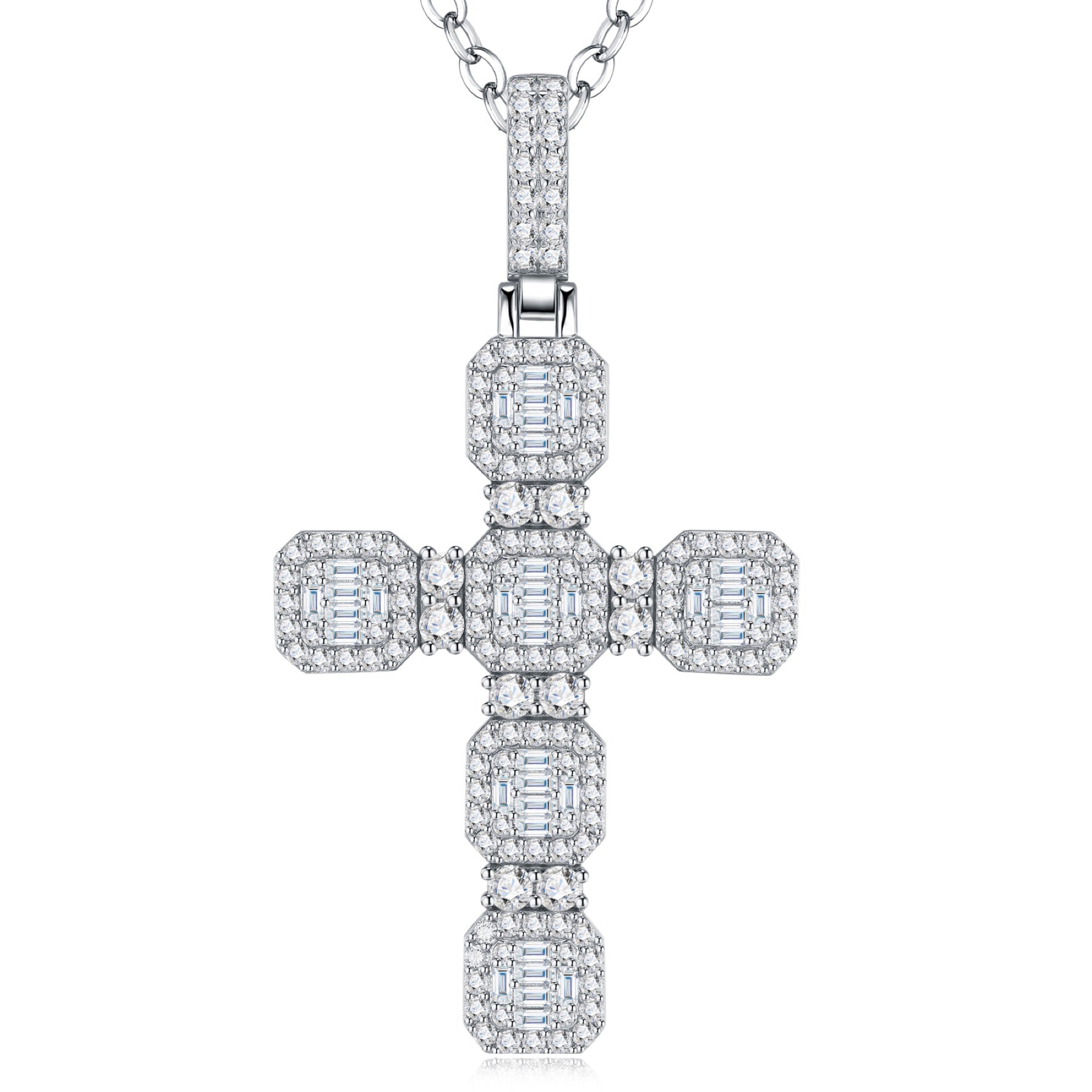 Dominion Moissanite Cross Necklace in Sterling Silver