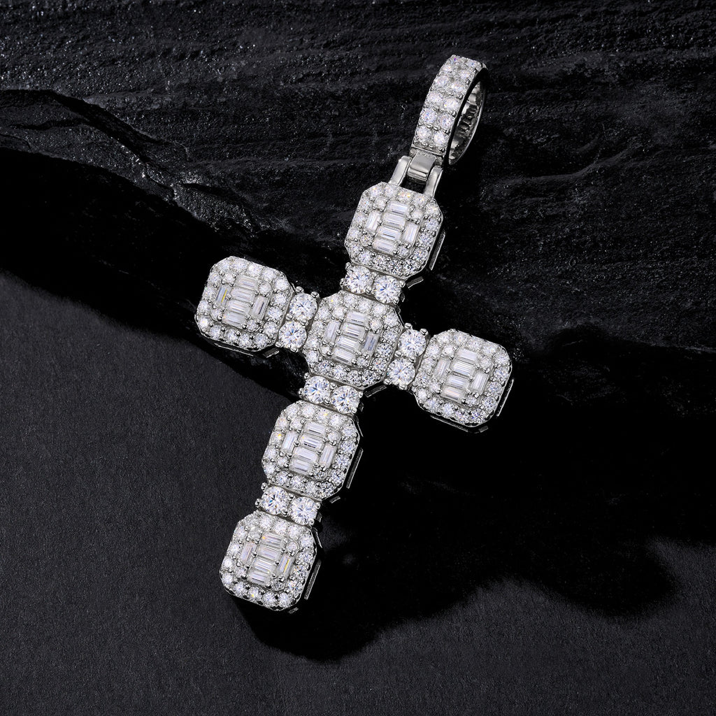 Dominion Moissanite Cross Necklace in Sterling Silver