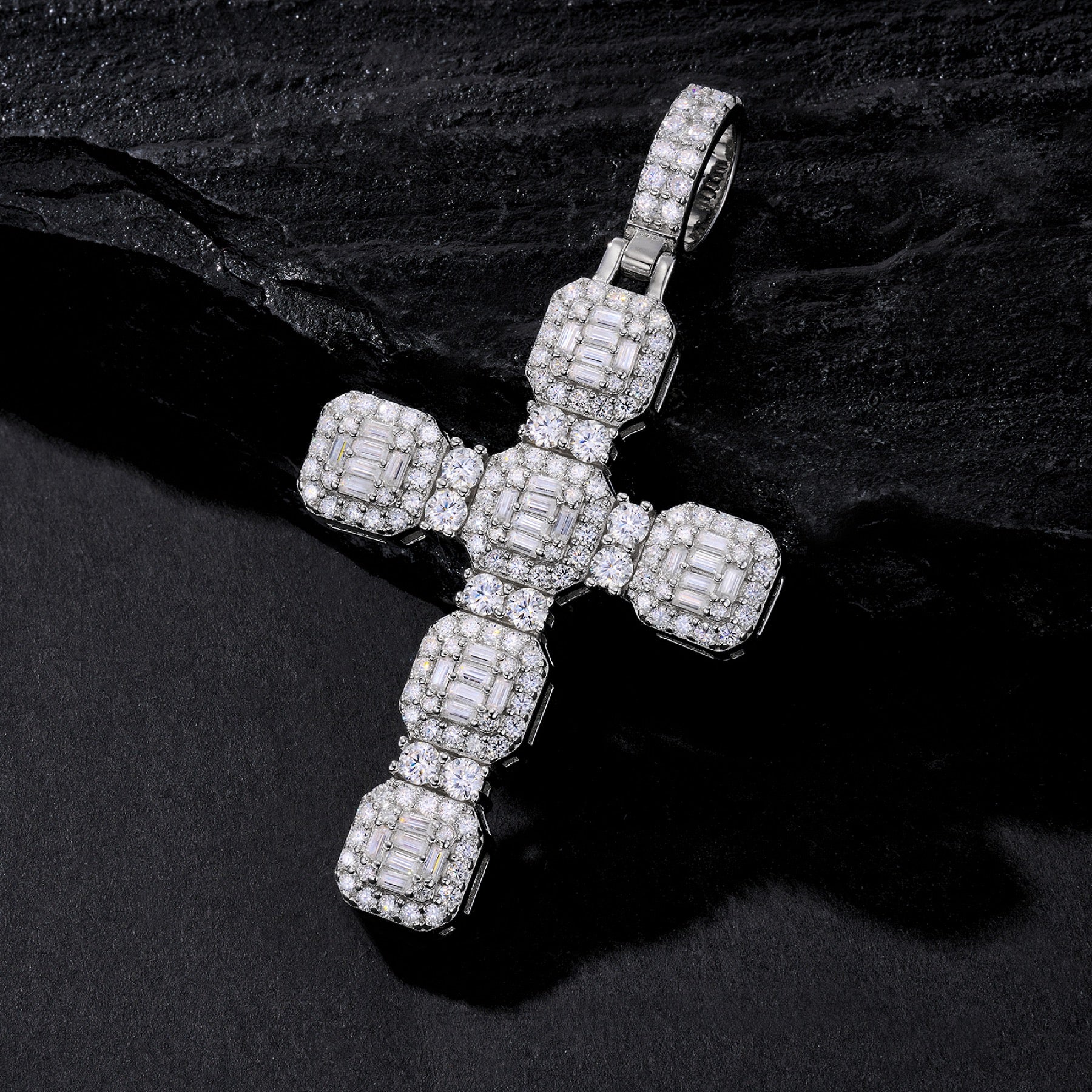 Dominion Moissanite Cross Necklace in Sterling Silver