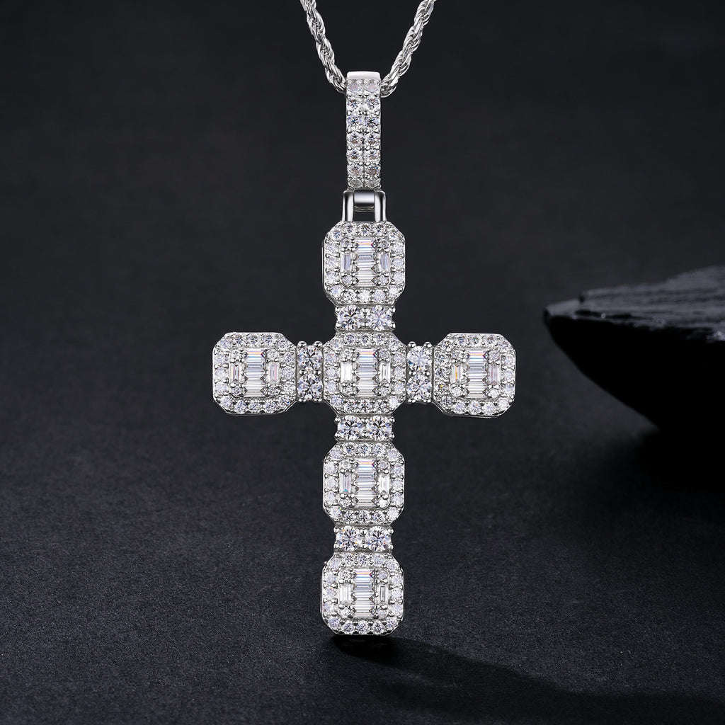 Dominion Moissanite Cross Necklace in Sterling Silver