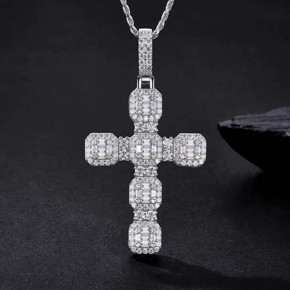 Dominion Moissanite Cross Pendant in Sterling Silver