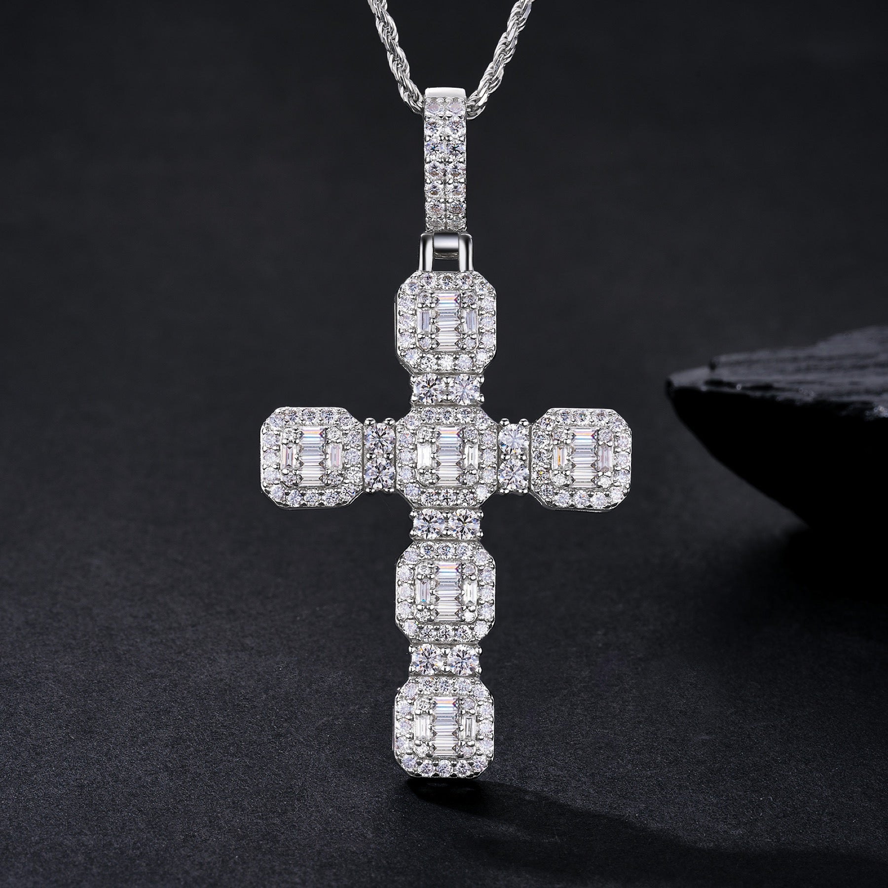 Dominion Moissanite Cross Necklace in Sterling Silver
