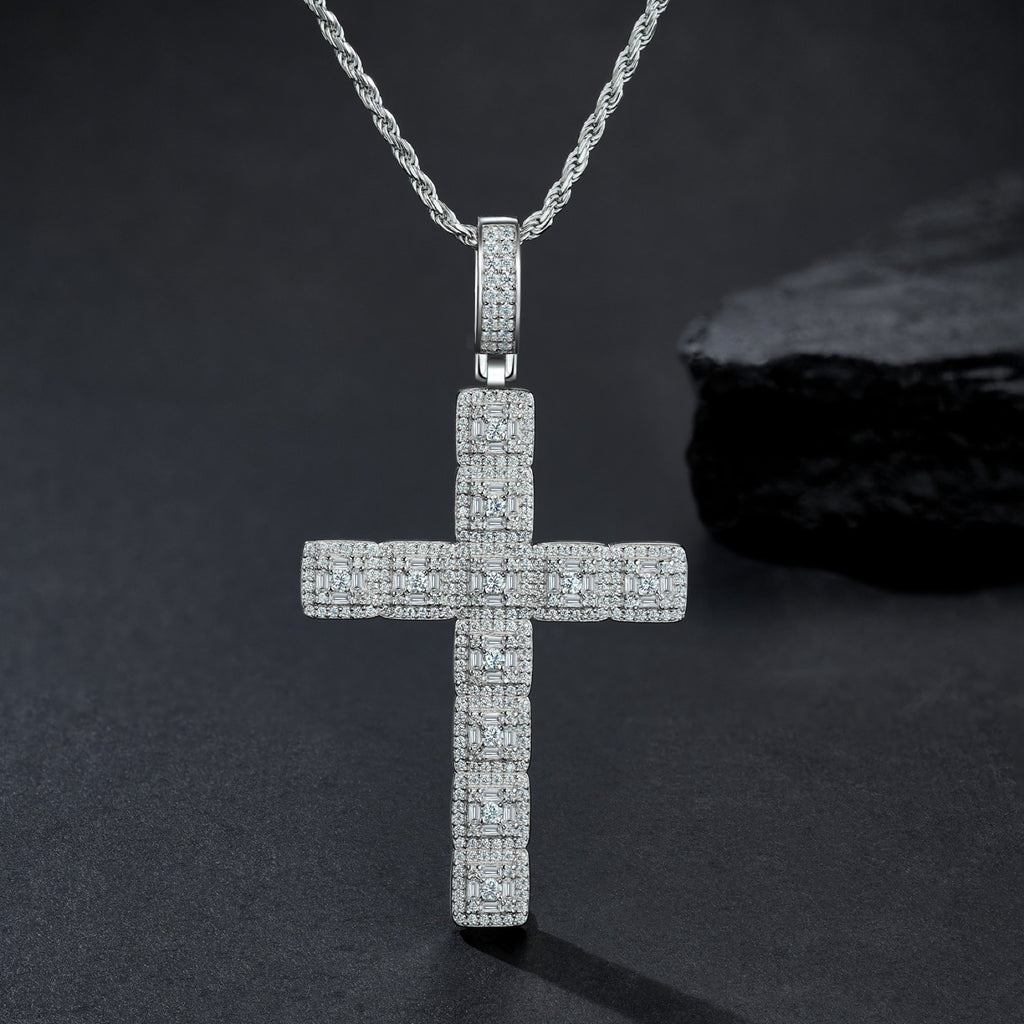 Ascension Moissanite Cross Necklace in Sterling Silver