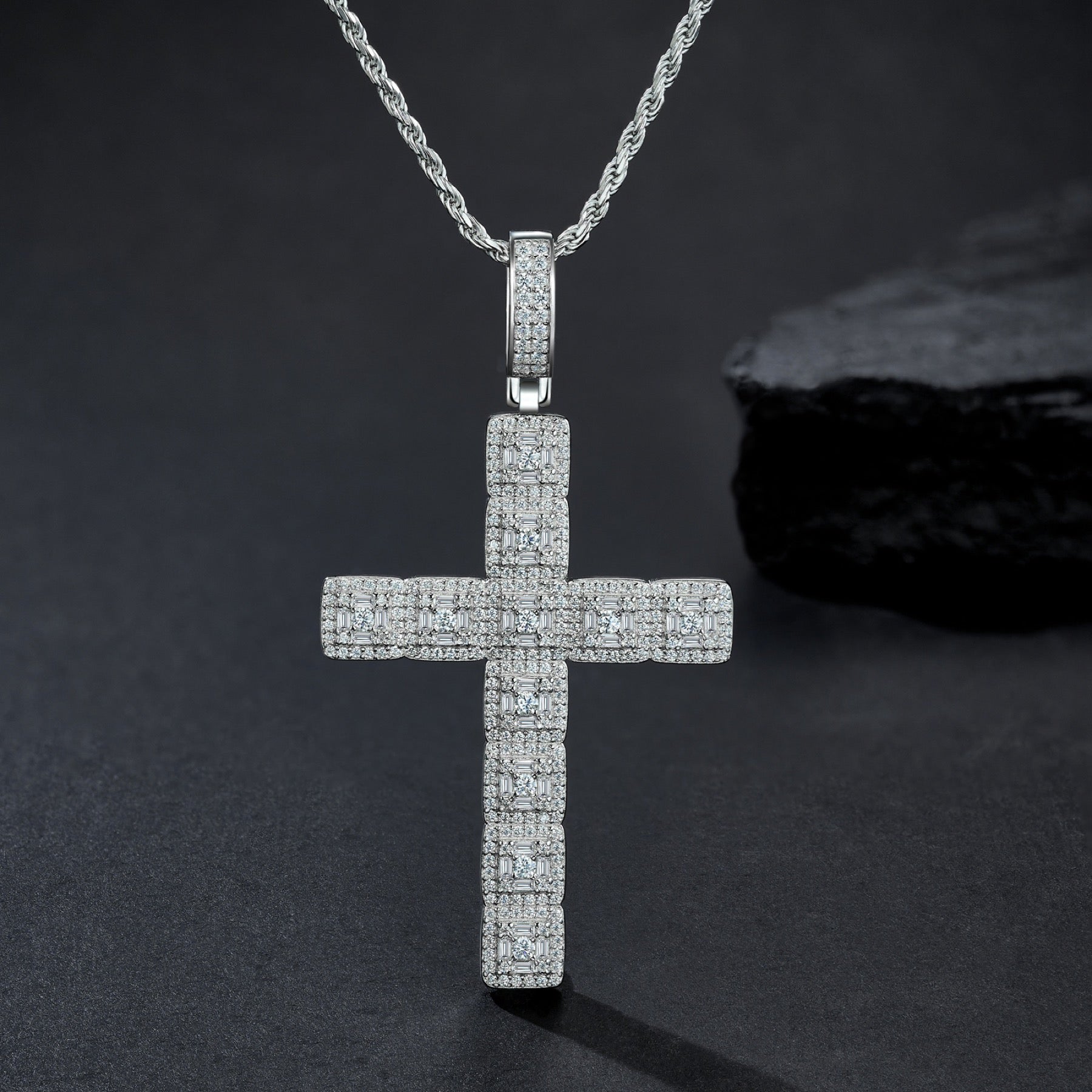 Ascension Moissanite Cross Necklace in Sterling Silver