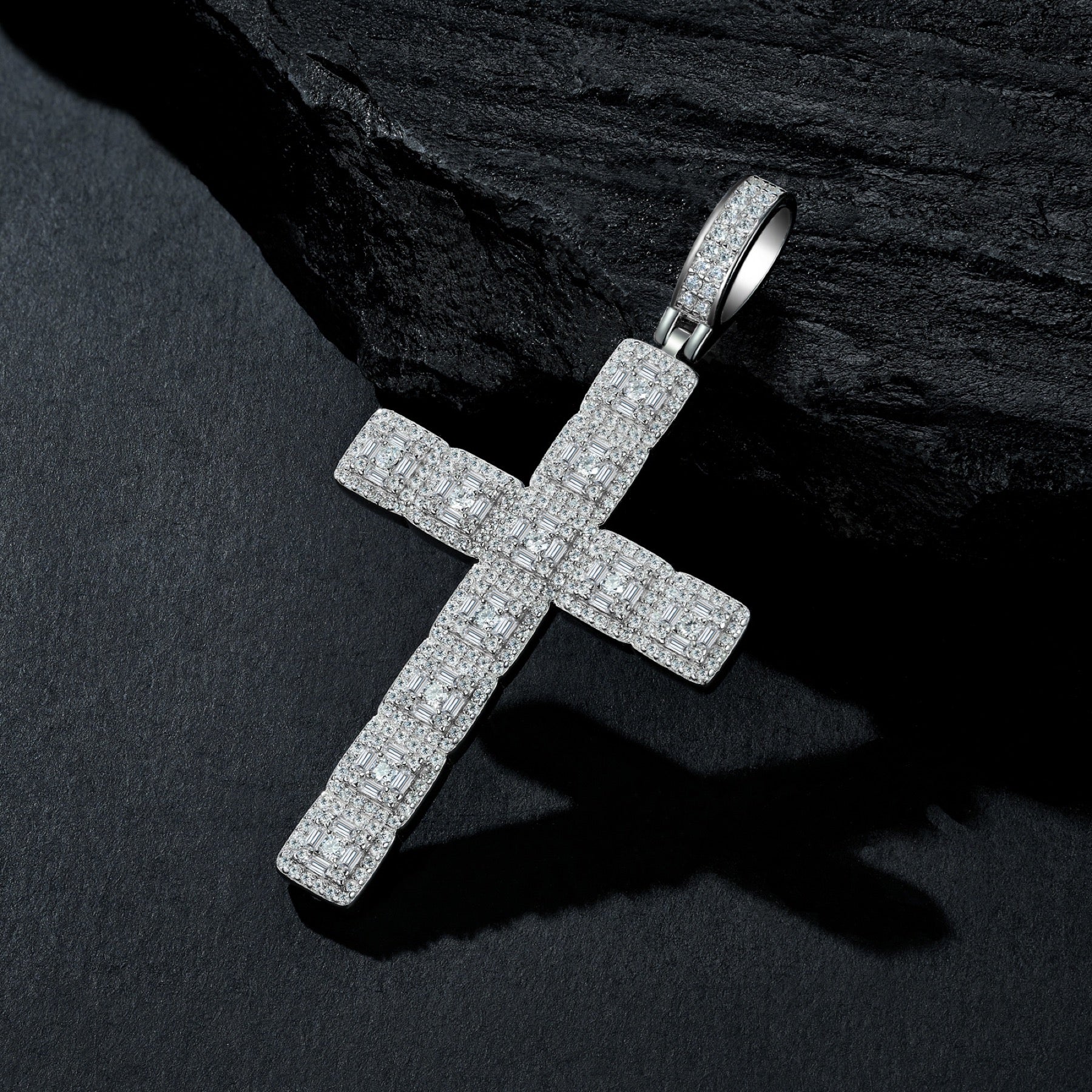 Ascension Moissanite Cross Necklace in Sterling Silver