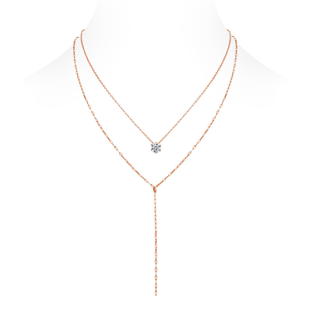 Blush 1 Carat Moissanite Layered Lariat Necklace in Rose Gold-Tone Sterling Silver