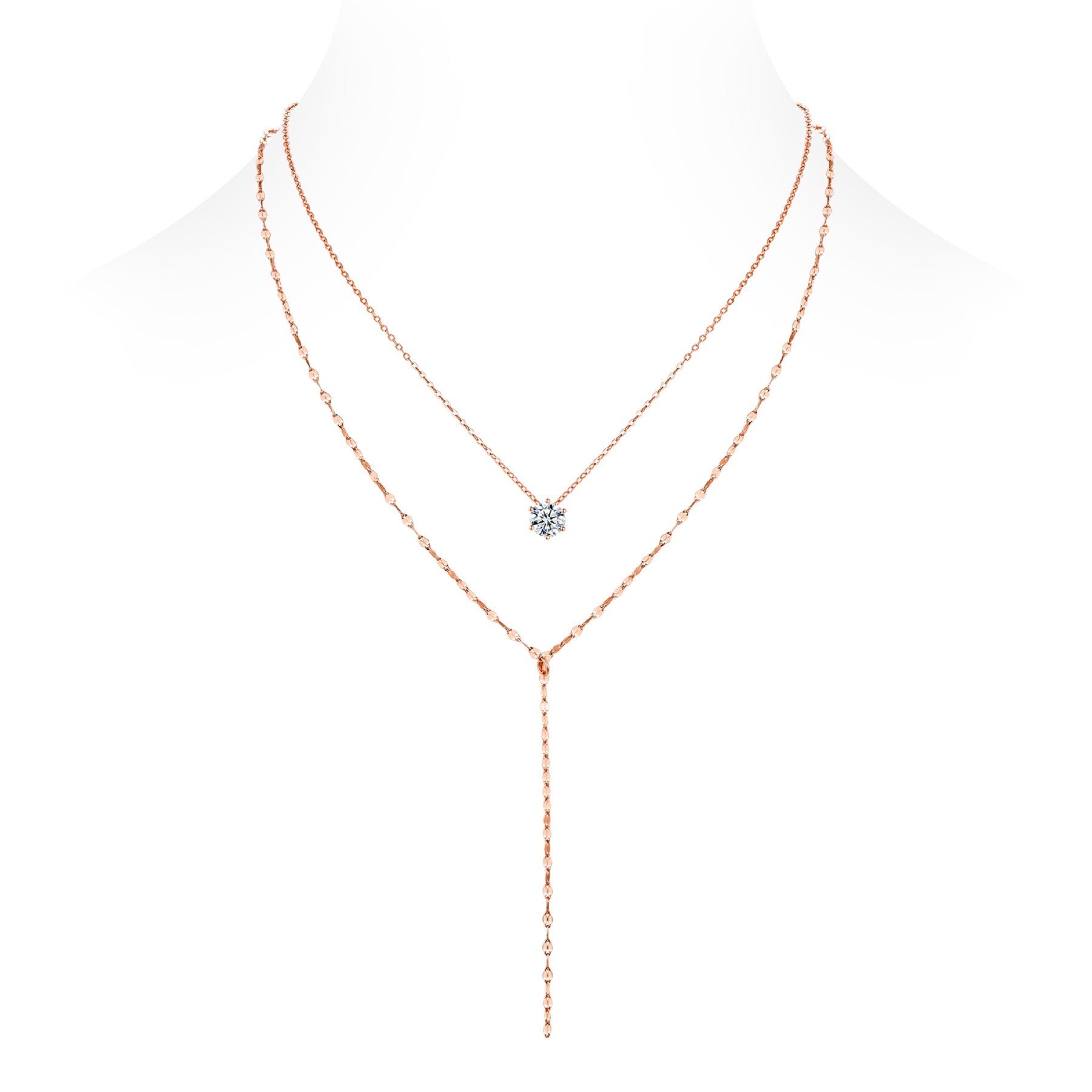 Blush 1 Carat Moissanite Layered Lariat Necklace in Rose Gold-Tone Sterling Silver