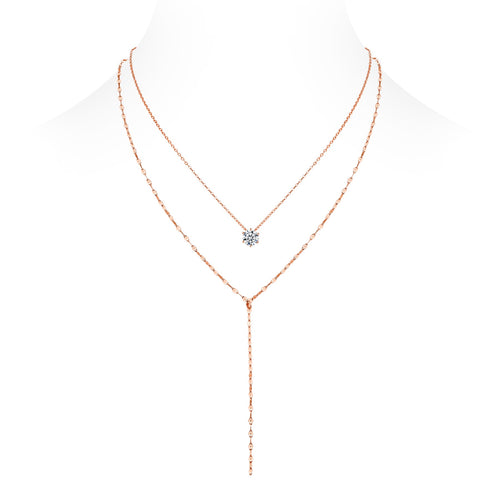 Blush 1 Carat Moissanite Layered Lariat Necklace in Rose Gold-Tone Sterling Silver