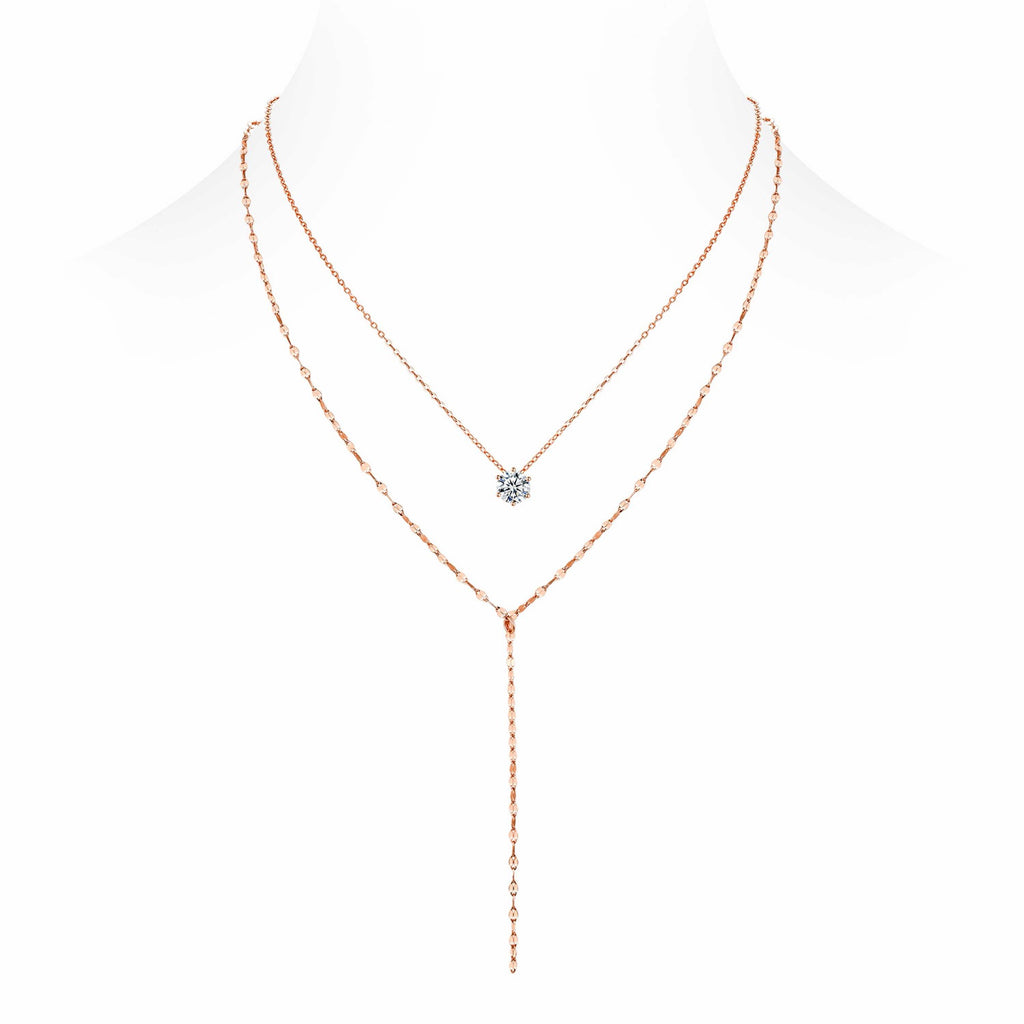 Blush 1 Carat Moissanite Layered Lariat Necklace in Rose Gold-Tone Sterling Silver