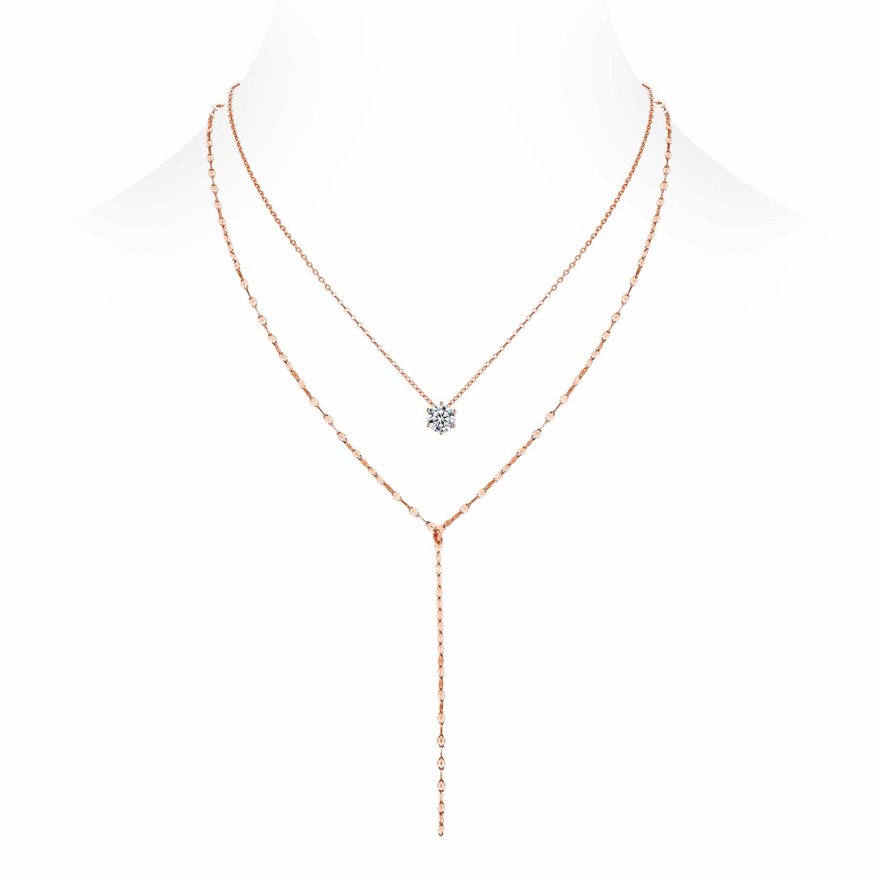 Blush 1 Carat Moissanite Layered Lariat Necklace in Rose Gold-Tone Sterling Silver