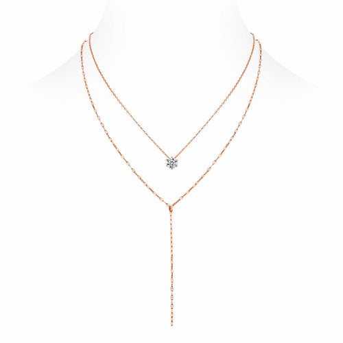Blush 1 Carat Moissanite Layered Lariat Necklace in Rose Gold-Tone Sterling Silver